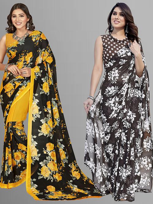 pack of 2 printed casual wear sarees with blouse - 21402722 - Very Small Image - 1