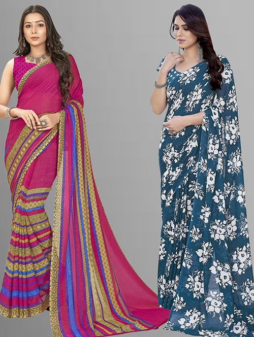 pack of 2 printed casual wear sarees with blouse - 21402724 - Very Small Image - 1