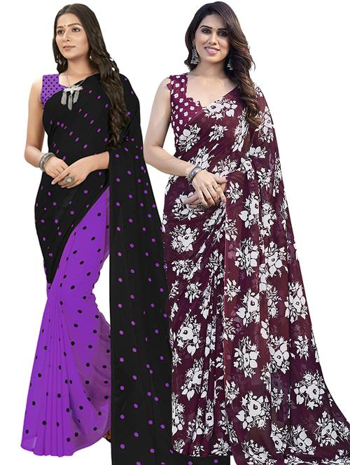 pack of 2 printed casual wear sarees with blouse - 21402725 - Very Small Image - 1