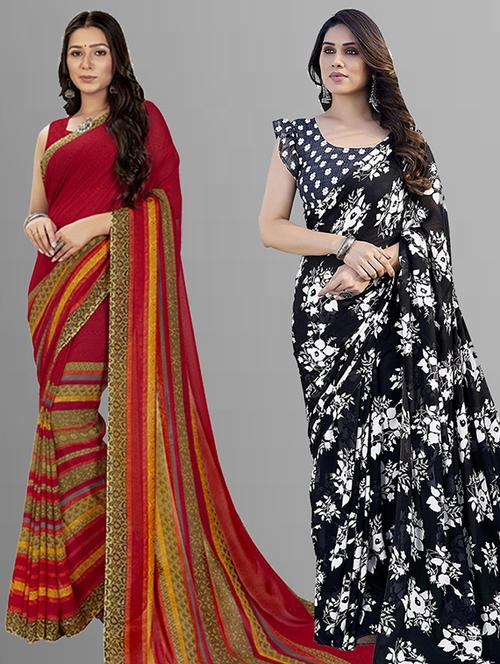 pack of 2 printed casual wear sarees with blouse - 21402733 - Very Small Image - 1