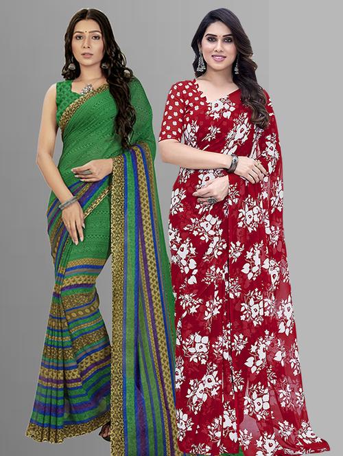  pack of 2 printed casual wear sarees with blouse - 21402735 - Very Small Image - 1