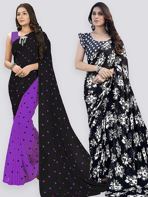 pack of 2 printed casual wear sarees with blouse - 21402736 - Very Small Image - 1