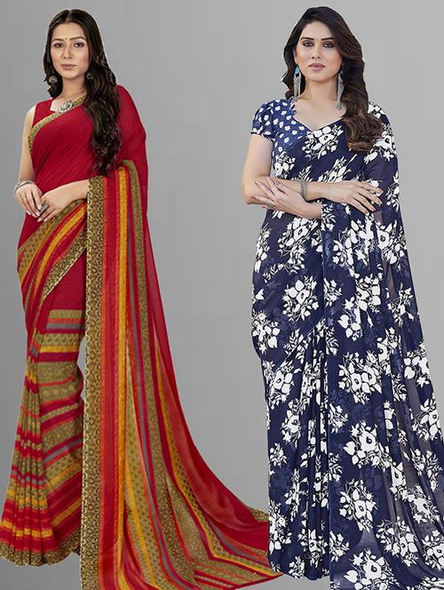 pack of 2 printed casual wear sarees with blouse - 21402737 - Very Small Image - 1