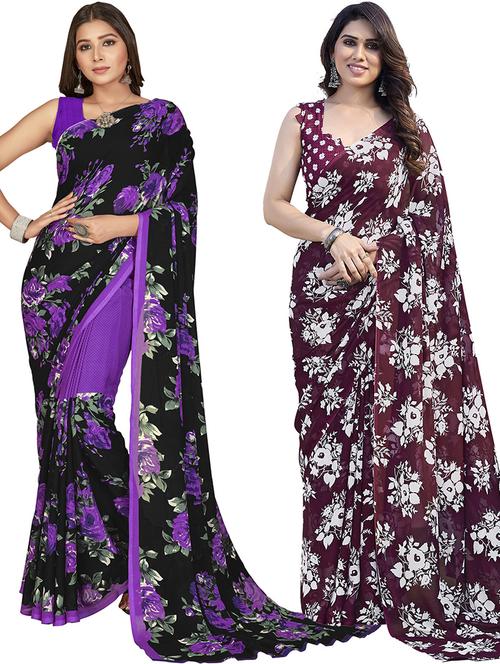 women pack of 2 printed saree with blouse - 21402739 - Very Small Image - 1