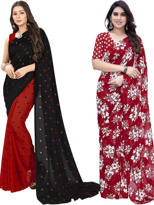 women pack of 2 printed saree with blouse - 21402740 - Very Small Image - 1