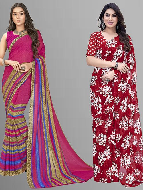 pack of 2 printed casual wear sarees with blouse - 21402741 - Very Small Image - 1