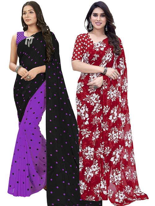 pack of 2 printed casual wear sarees with blouse - 21402743 - Very Small Image - 1