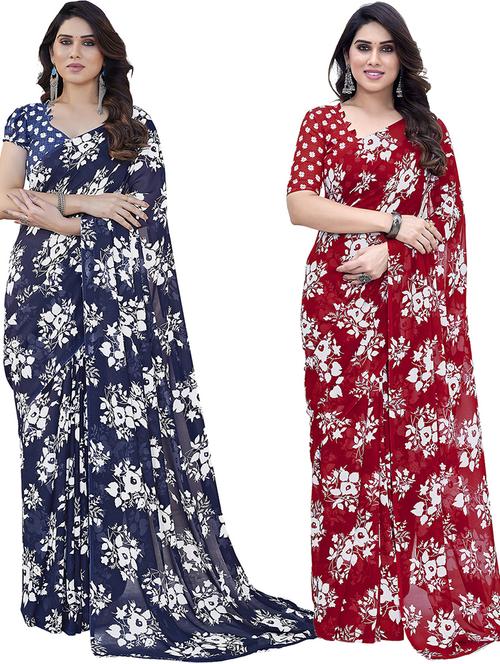 pack of 2 floral printed casual wear sarees with blouse - 21402745 - Very Small Image - 1