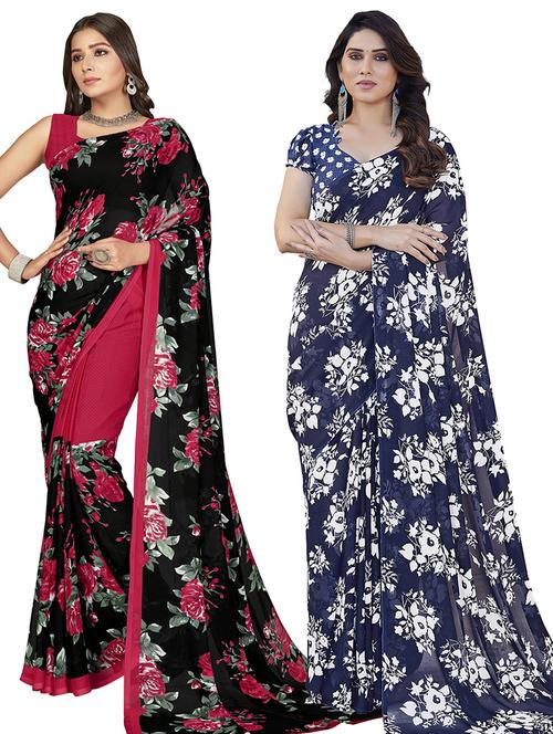 pack of 2 casual wear combo sarees with blouse - 21402754 - Very Small Image - 1