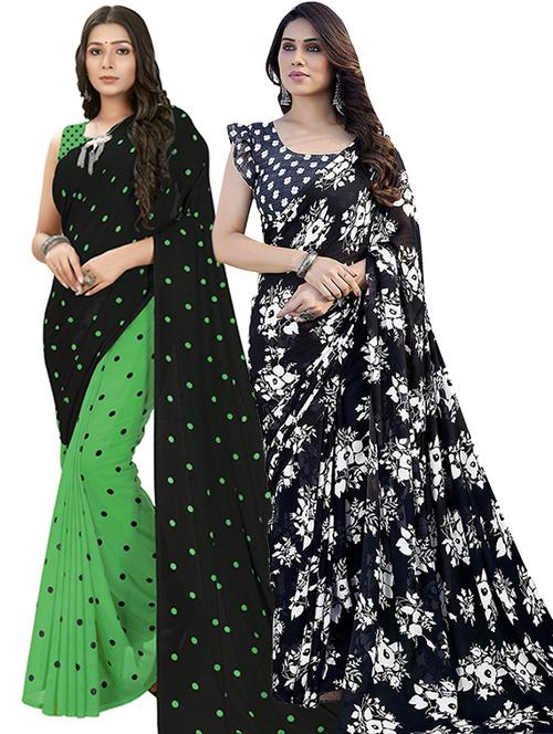 pack of 2 printed casual wear sarees with blouse - 21402755 - Very Small Image - 1