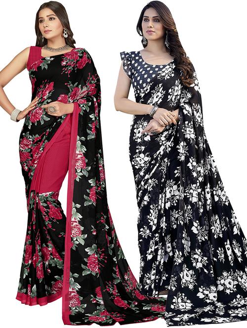 pack of 2 printed casual wear sarees with blouse - 21402759 - Very Small Image - 1