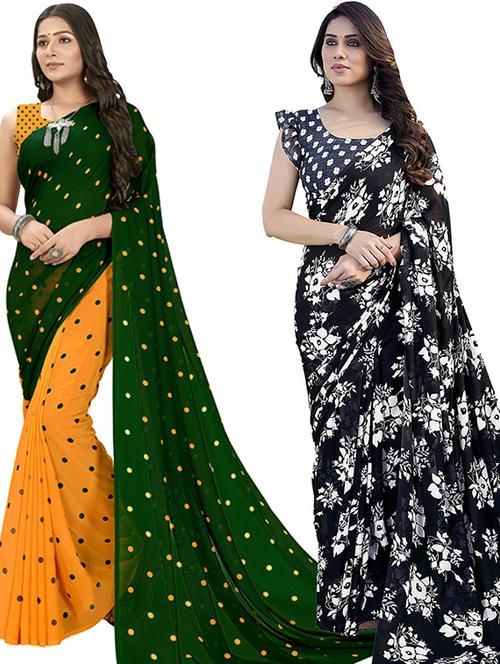women pack of 2 printed saree with blouse - 21402760 - Very Small Image - 1