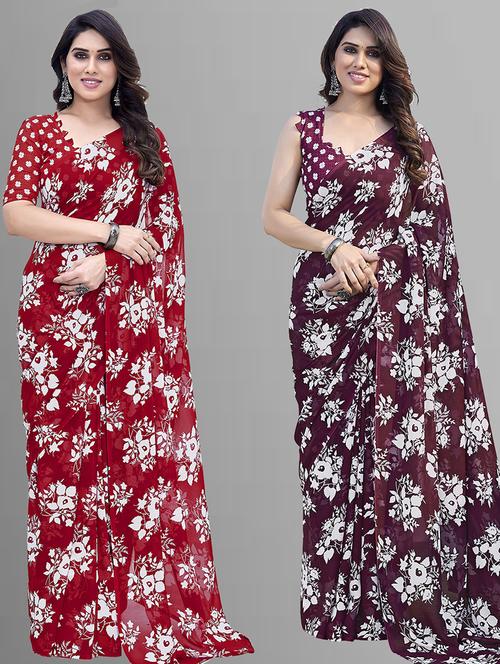 pack of 2 casual wear combo sarees with blouse - 21402762 - Very Small Image - 1