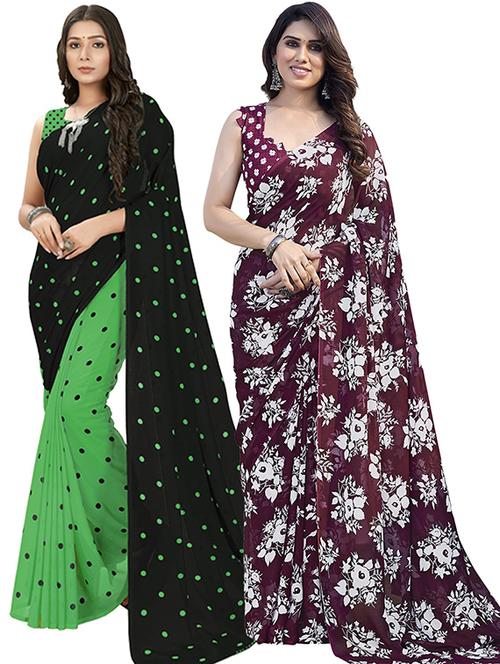 pack of 2 printed casual wear sarees with blouse - 21402763 - Very Small Image - 1
