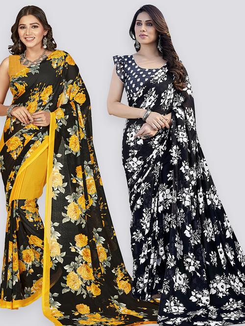 pack of 2 printed casual wear sarees with blouse - 21402767 - Very Small Image - 1