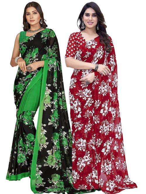 pack of 2 printed casual wear sarees with blouse - 21402770 - Very Small Image - 1