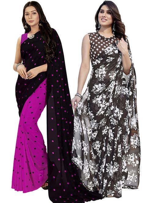 pack of 2 printed casual wear sarees with blouse - 21402771 - Very Small Image - 1