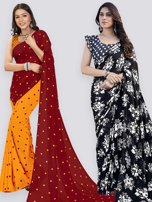 pack of 2 printed casual wear sarees with blouse - 21402773 - Very Small Image - 1