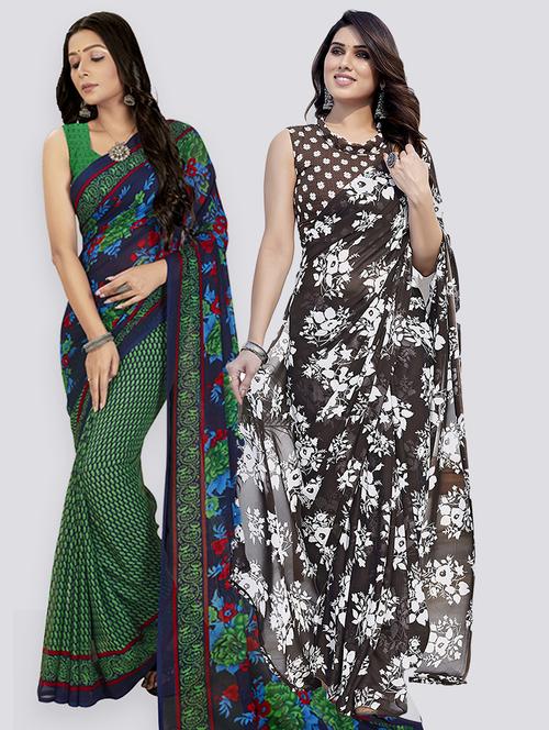 pack of 2 printed casual wear sarees with blouse - 21402777 - Very Small Image - 1