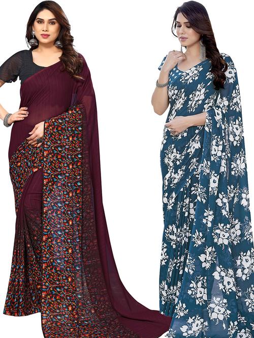 pack of 2 casual wear combo sarees with blouse - 21402778 - Very Small Image - 1