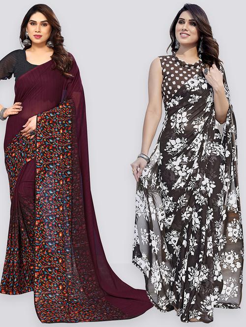 pack of 2 printed casual wear sarees with blouse - 21402780 - Very Small Image - 1