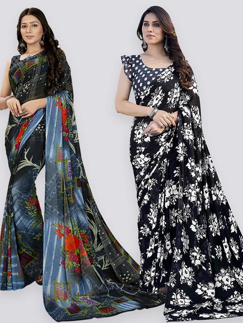 pack of 2 printed casual wear sarees with blouse - 21402782 - Very Small Image - 1