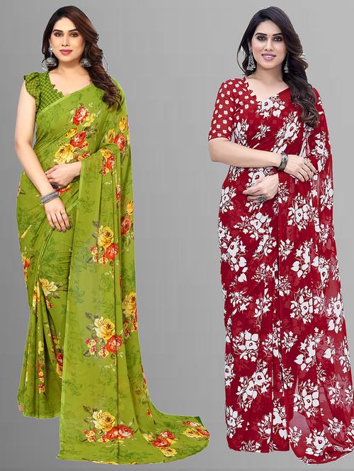 pack of 2 printed casual wear sarees with blouse - 21402785 - Very Small Image - 1