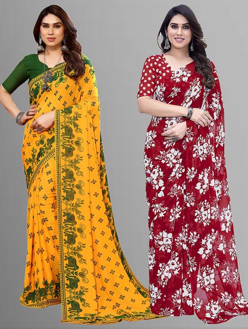 pack of 2 casual wear combo sarees with blouse - 21402786 - Very Small Image - 1