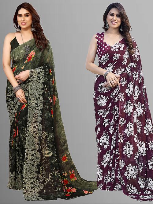 pack of 2 printed casual wear sarees with blouse - 21402791 - Very Small Image - 1