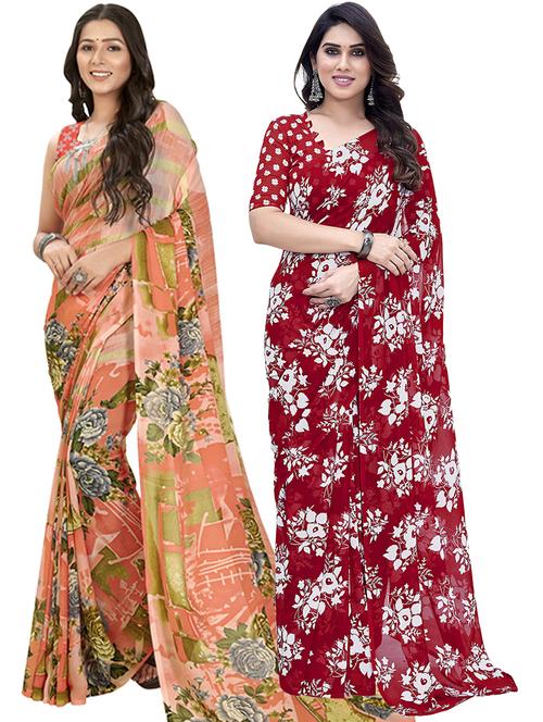 pack of 2 printed casual wear sarees with blouse - 21402793 - Very Small Image - 1
