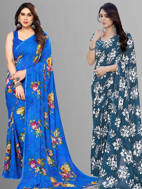 women pack of 2 printed saree with blouse - 21402794 - Very Small Image - 1