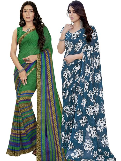 pack of 2 printed casual wear sarees with blouse - 21402795 - Very Small Image - 1
