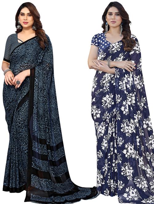 pack of 2 printed casual wear sarees with blouse - 21402798 - Very Small Image - 1