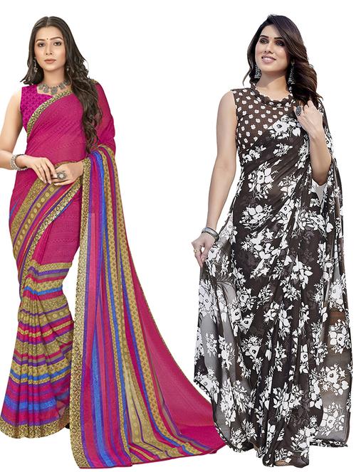 pack of 2 printed casual wear sarees with blouse - 21402799 - Very Small Image - 1