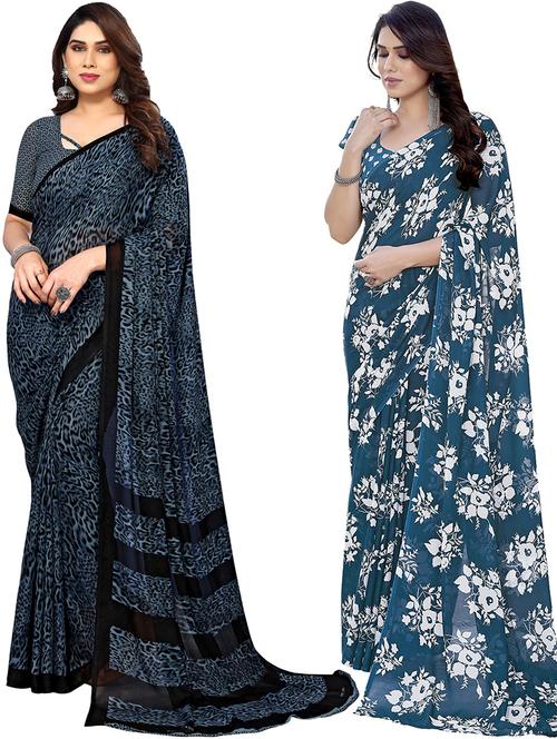 pack of 2 printed casual wear sarees with blouse - 21402802 - Very Small Image - 1