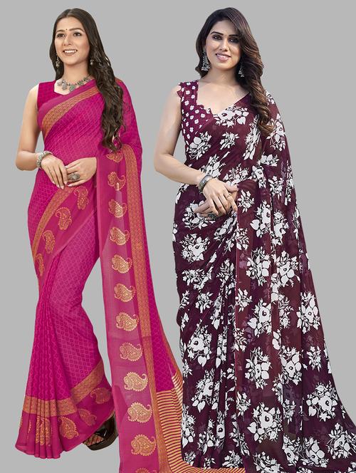 pack of 2 printed casual wear sarees with blouse - 21402804 - Very Small Image - 1