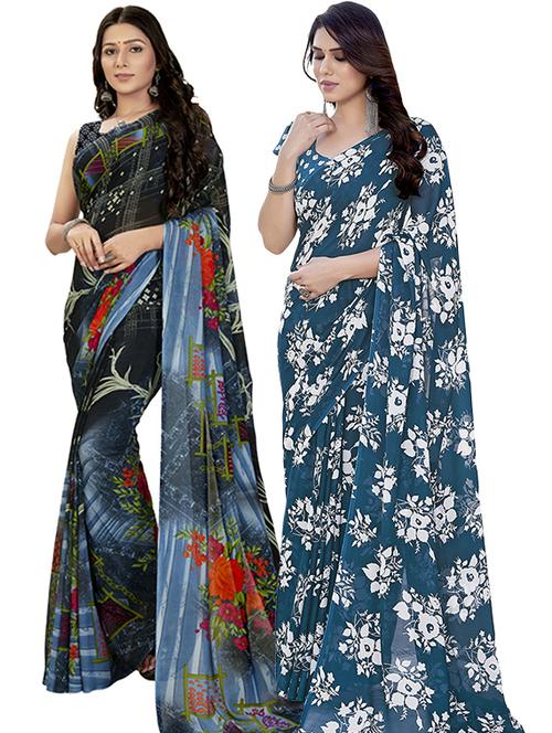 pack of 2 printed casual wear sarees with blouse - 21402805 - Very Small Image - 1