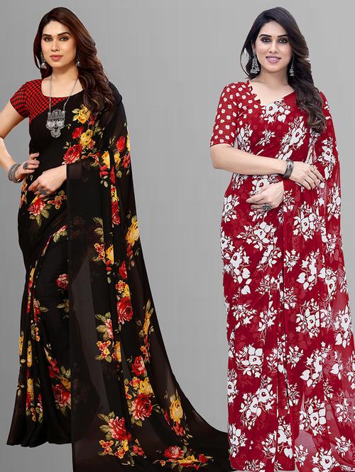 pack of 2 printed casual wear sarees with blouse - 21402809 - Very Small Image - 1