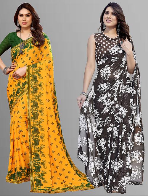 pack of 2 casual wear combo sarees with blouse - 21402812 - Very Small Image - 1