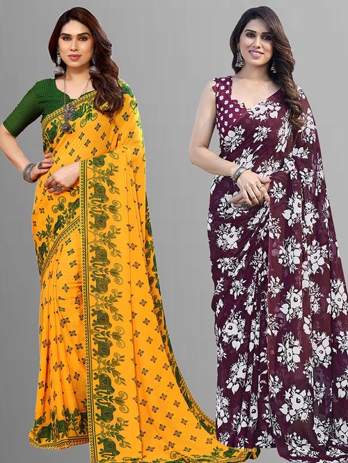 pack of 2 printed casual wear sarees with blouse - 21402813 - Very Small Image - 1