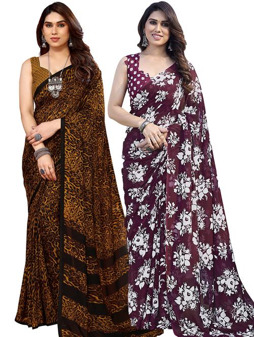 pack of 2 printed casual wear sarees with blouse - 21402814 - Very Small Image - 1