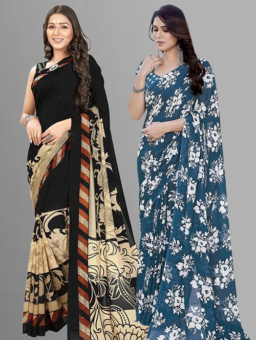 women pack of 2 printed saree with blouse - 21402815 - Very Small Image - 1