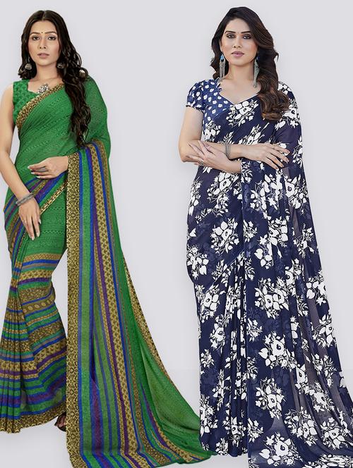 pack of 2 casual wear combo sarees with blouse - 21402816 - Very Small Image - 1