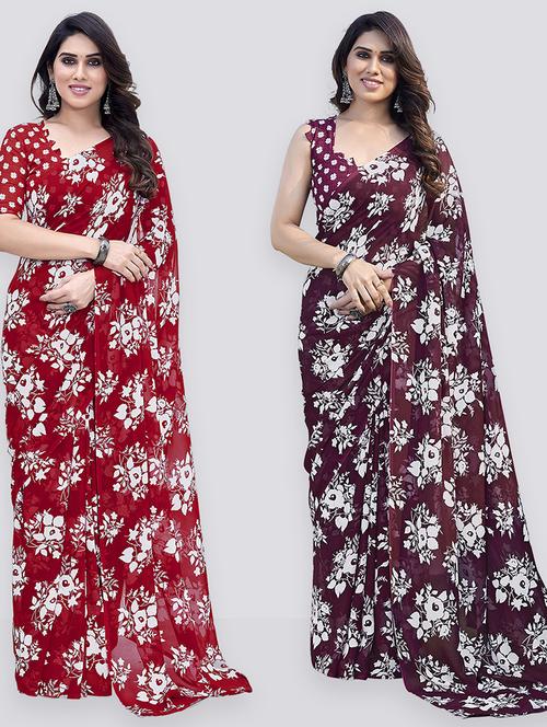 pack of 2 casual wear combo sarees with blouse - 21402817 - Very Small Image - 1