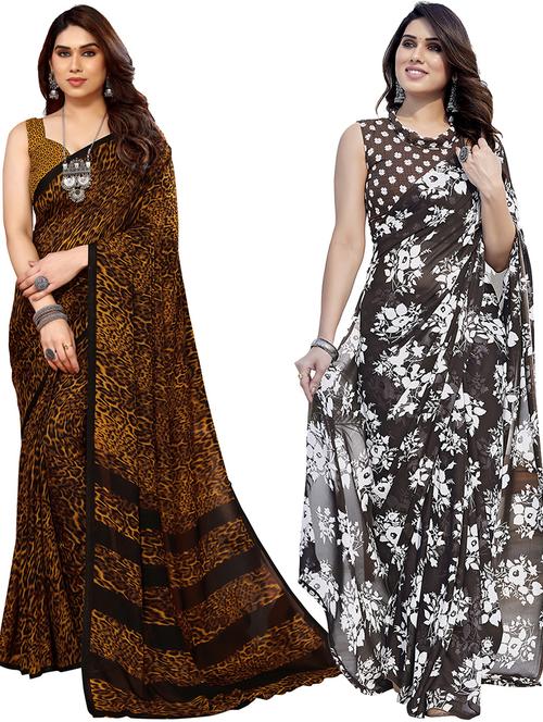 pack of 2 printed casual wear sarees with blouse - 21402818 - Very Small Image - 1