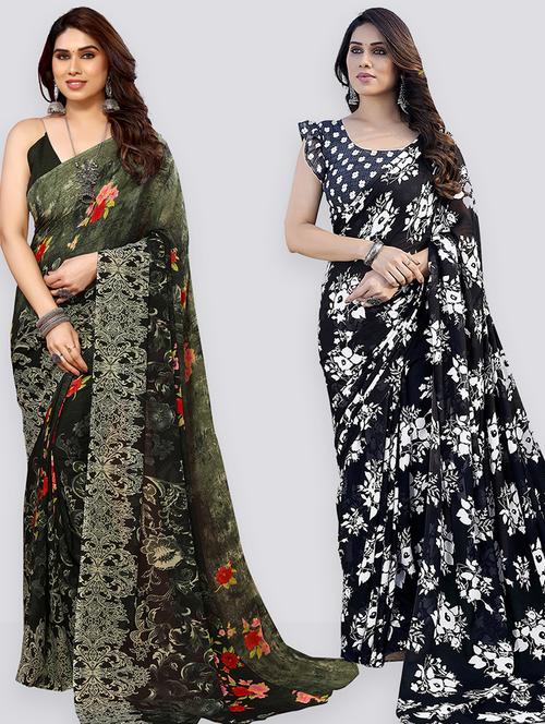 pack of 2 printed casual wear sarees with blouse - 21402819 - Very Small Image - 1