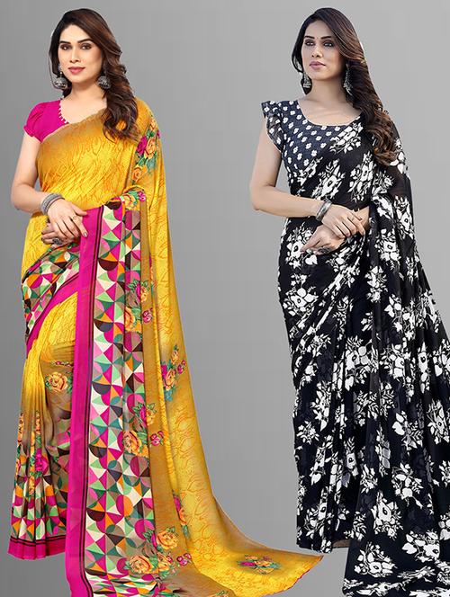 pack of 2 printed casual wear sarees with blouse - 21402821 - Very Small Image - 1