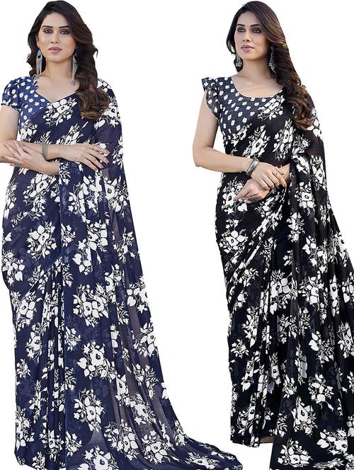 pack of 2 printed casual wear sarees with blouse - 21402823 - Very Small Image - 1