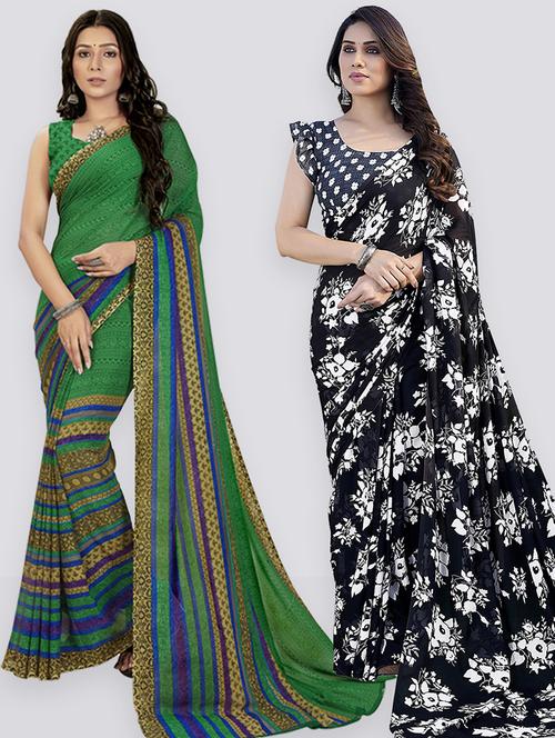 pack of 2 casual wear combo sarees with blouse - 21402824 - Very Small Image - 1