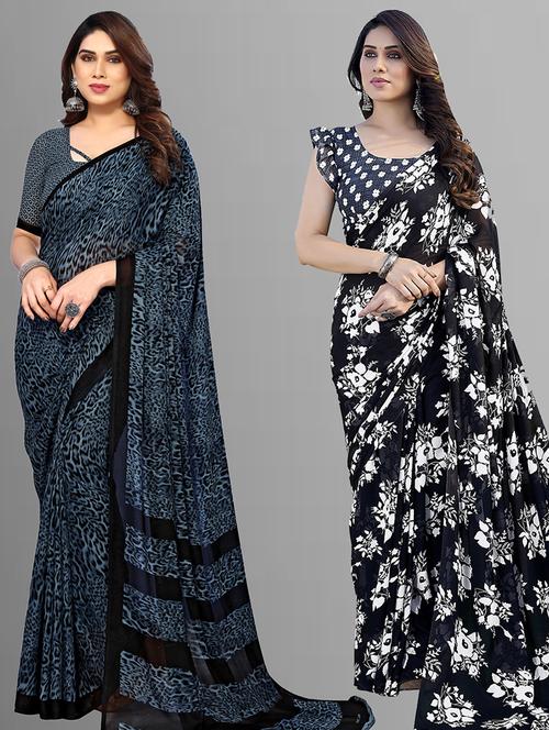 pack of 2 printed casual wear sarees with blouse - 21402832 - Very Small Image - 1